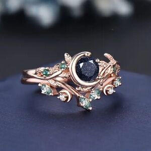 Starry Night Ring Set, 2 Piece Moon Ring Set, Stackable Olive Branch Ring Set